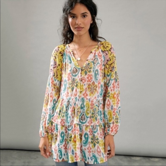 NWT Anthropologie Maureen Tiered Floral Tunic Babydoll Blouse - Picture 2 of 8